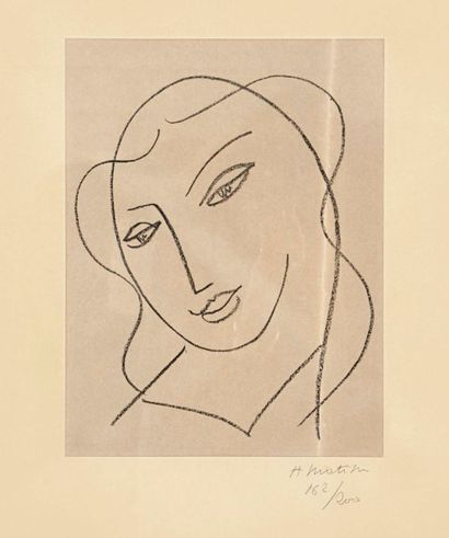 Henri MATISSE (1869-1954) 
Étude pour la Vierge «Tête voilée». Vers 1950. Lithographie....