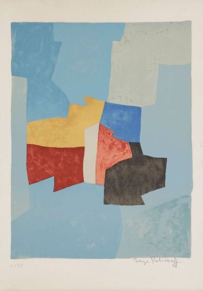 Serge POLIAKOFF (1900-1969) 
Composition bleue, jaune et rouge. 1964. Lithographie....