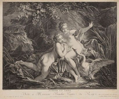 François Boucher (1703-1770) (d'après) 
Jupiter et Léda. Burin par Ryland. 478 x...