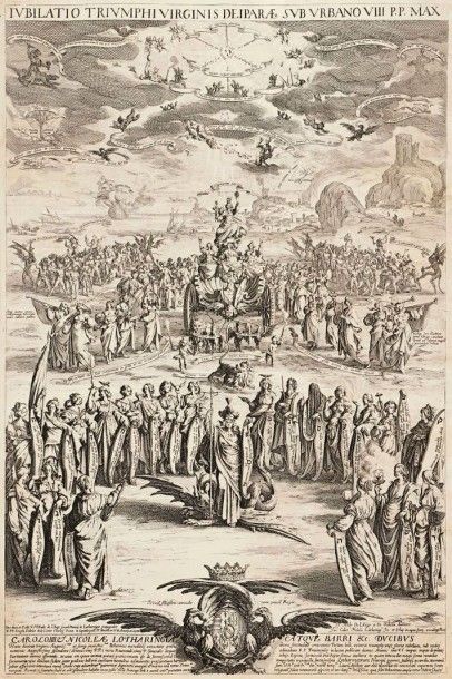 Jacques Callot (1592-1635) 
Le Triomphe de la Vierge, ou La Petite thèse. 1625. Eau-forte....