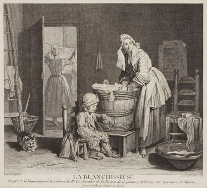 Jean-Siméon Chardin (1699-1779) (d'après) 
La Blanchisseuse. Gravé par C.-N. Cochin....