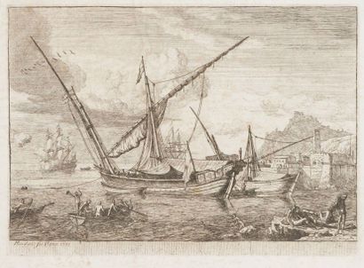 Adrien Manglard (1695-1760) 
Les Baigneurs. 1753. Eau-forte. 310 x 225. Robert-Dumesnil...