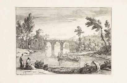 Adrien Manglard (1695-1760) 
Le Paysage aux deux barques. 1754. Eau-forte. 310 x...