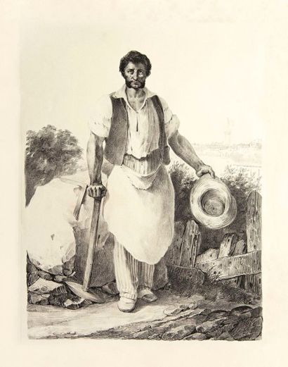Nicolas-Toussaint Charlet 
Le Tailleur de pierres. 1830. Lithographie. 330 x 270....