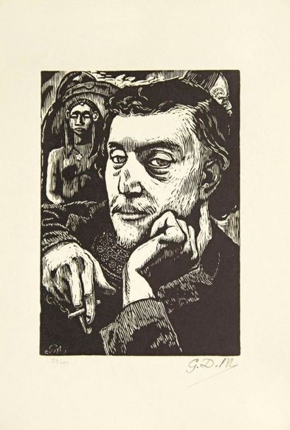 Georges-Daniel de MONFREID 
Portrait de Paul Gauguin. Vers 1900. Bois gravé. 173... Gazette Drouot