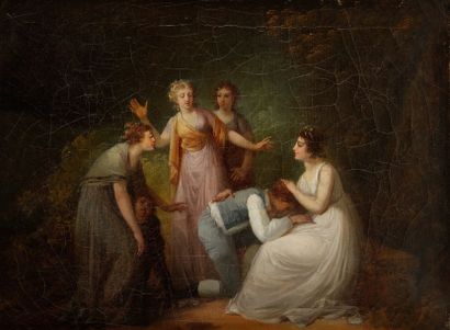 Ecole FRANCAISE vers 1800 
Le jeu de la main chaude
Sur sa toile d'origine
24 x 32,5...