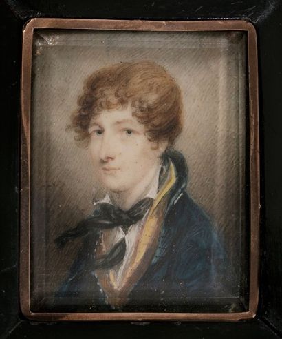 École ANGLAISE du début du XIXe siècle 
Portrait de Jeune homme en buste, l'écharpe...