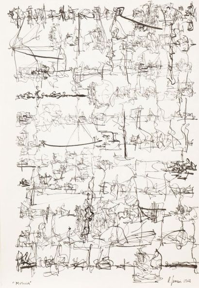 Léon FERRARI [argentin] (né en 1920) 
Musica,1962
Dessin à l'encre de chine.
Signé...