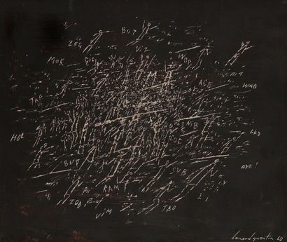 Bernard QUENTIN (né en 1923) 
Composition, 1960
Huile et grattage sur papier contrecollé...