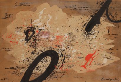 Bernard QUENTIN (né en 1923) 
Composition, 1963
Huile et collage sur carton contrecollé...
