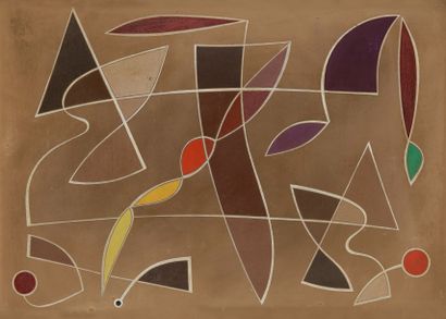 Jean LEPPIEN (1910-1991) 
Composition, 1948
Huile sur carton.
Monogrammée en bas...