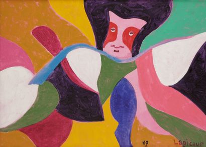Charles LAPICQUE (1898-1988) 
Figure, 1987
Huile sur toile.
Signée et datée en bas...