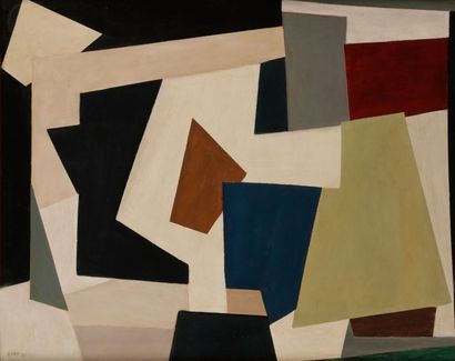 Pol BURY [belge] (1922-2005) 
Composition n°115, 1952
Huile sur isorel.
Signée et...