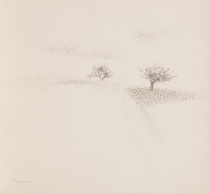 Véra PAGAVA [géorgienne] (1907-1988) 
Paysage aux deux pommiers à Ogny
Dessin à la...