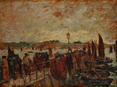 Alexandre Charles MASSON (XIX-XXe siècle) 
Vue du port de Douarnenez
Huile sur carton.
Signée...