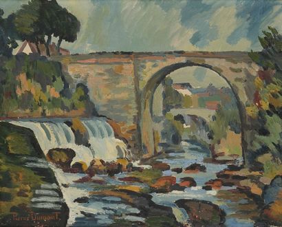 Pierre DUMONT (1884-1936) 
Pont dans le rouennais
Huile sur toile.
Signée en bas...