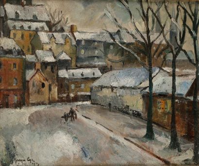 Georges Albert CYR (1880-1964) 
Neige à Rouen, 1925
Huile sur toile.
Signée et datée...