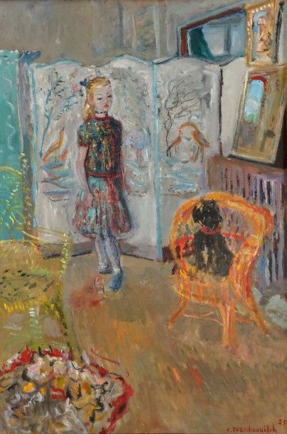 Constantin TERECHKOVITCH [russe] (1902-1978) 
Jeune fille dans l'atelier de la rue...