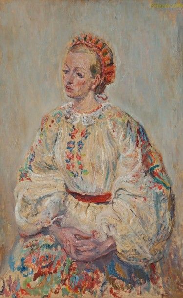 Constantin TERECHKOVITCH [russe] (1902-1978) 
Femme assise en robe traditionnelle,...