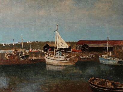 Roland OUDOT (1897-1981) 
Barques de pêche à Noirmoutier
Huile sur toile.
Signée...