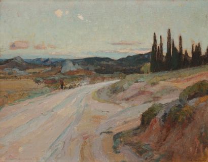 LOUIS MONTAGNE (1879-1960) 
Route vers Aramon
Huile sur toile.
Signée en bas à droite.
50...