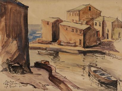 PIERRE BACH (1906-1971) 
Cap Corse, Le Port de Centuri, 1946
Dessin à l'encre et...