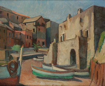 Marc BARDON (1891-?) 
Cap Corse, Erbalunga
Huile sur toile.
Signée en bas à gauche.
50...