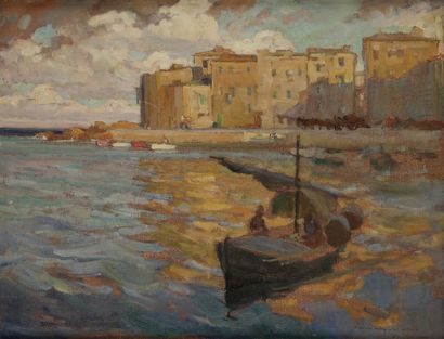 LÉON CHARLES CANNICIONI (1879-1957) 
Corse, bateau à Saint-Florent
Huile sur toile.
Signée...
