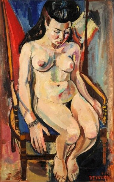 François DESNOYER (1894-1972) Nu assis, 1957 Huile sur toile. Signée en bas à droite....