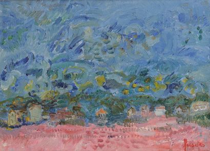 Jean FUSARO (né en 1925) 
Paysage au crépuscule près de Sète
Huile sur papier contrecollé...