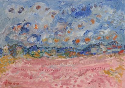 Jean FUSARO (né en 1925) 
Paysage près de Sète
Huile sur papier contrecollé sur toile.
Signée...