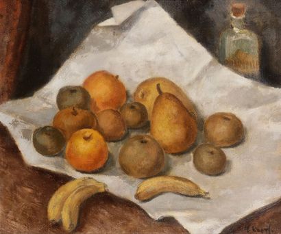 François EBERL (1887-1962) 
Nature morte aux fruits, vers 1952
Huile sur toile.
Signée...