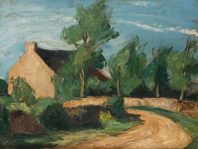 Charles Kvapil (1884-1958) 
Morbihan, la Route à Carnac
Huile sur panneau.
Signée...