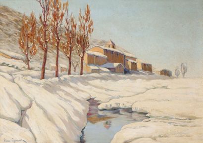Pierre GERVAIN (XIXe-XXe siècle) 
Paysage de neige
Huile sur toile.
Signée en bas...