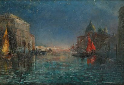 Pinckney MARCIUS-SIMONS (1867-1909) 
Venise la nuit
Huile sur toile.
Signée en bas...