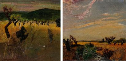 André MARCHAND (1907-1997) 
Paysages de Provence
2 huiles sur panneau.
Signées en...