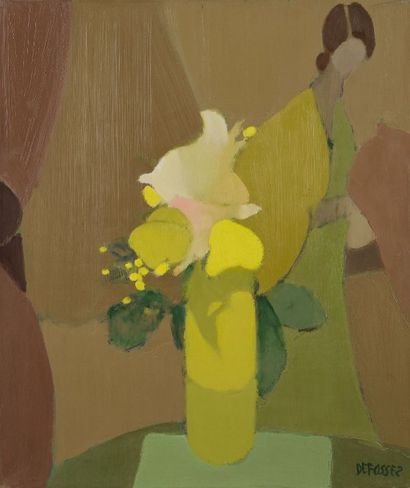 Alfred DEFOSSEZ (Né en 1932) 
Bouquet japonais
Huile sur toile.
Signée en bas à droite.
Titrée...
