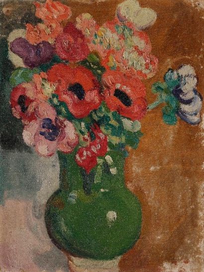 Louis VALTAT (1869-1952) 
Vase de fleurs, vers 1913
Huile sur carton.
Monogrammée...