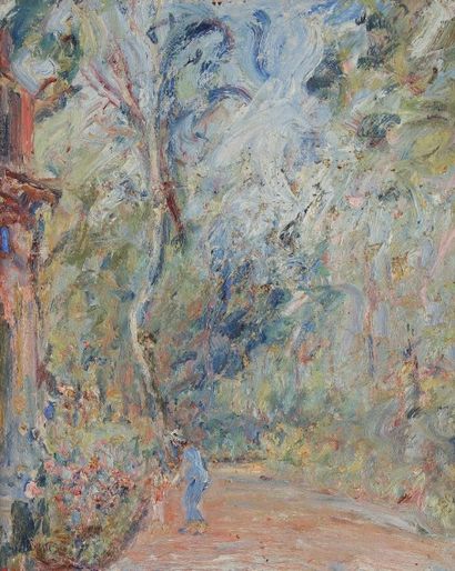 Paul KRON (1869-1936) 
Femme et enfant sur le chemin
Huile sur toile.
Signée en bas...