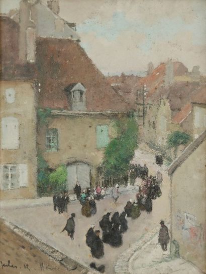 Jules-René HERVÉ (1887-1981) 
La Procession en Bretagne
Huile sur toile.
Signée en...