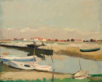 Willem VAN HASSELT (1882-1963) 
Le Port de la Teste, bassin d'Arcachon
Huile sur...