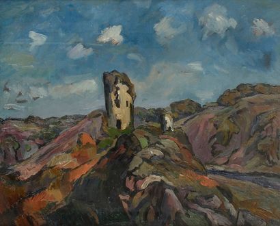 Anders OSTERLIND (1887-1960) 
Les Ruines de Crozant
Huile sur toile.
Signée en bas...