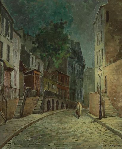 Jean d'Esparbes (1899-1968) 
Rue le soir
Huile sur toile.
Signée en bas à droite.
65...