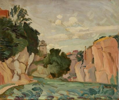 Pierre-Francis DAURA (1896-1976) 
Paysage aux environs de Saint-Cirq-Lapopie
Huile...