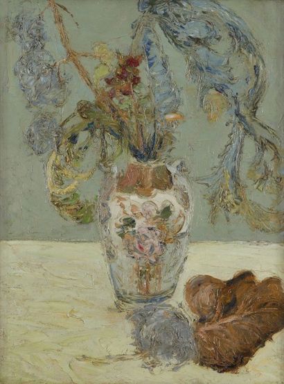 Ecole Moderne 
Vase de fleurs
Huile sur toile.
Non signée.
(Petits manques).
64 x...
