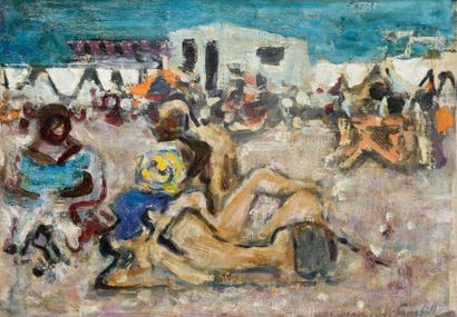 Alexandre Sasha GARBELL [russe] (1903-1970) 
La Plage, 1968
Huile sur toile.
Signée...