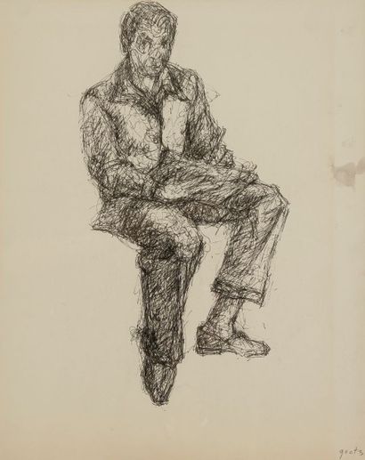 Henri GOETZ [franco-américain] (1909-1989) 
Homme assis
Dessin à l’encre.
Signé en...