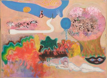 Gérard GUYOMARD (né en 1936) 
Composition
Huile sur papier contrecollé sur toile.
Signée...