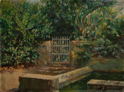 M. JOURDAN (XIXe-XXe siècle) 
L’Entrée du jardin
Huile sur toile.
Signée en bas à...
