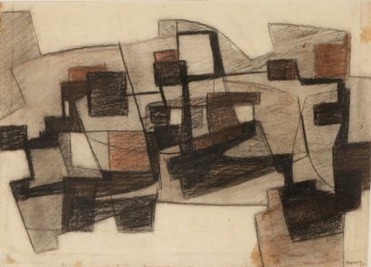 Ivan KAWUN (1925-2001) 
Composition, 1953
Fusain et crayon sur papier.
Signé et daté...